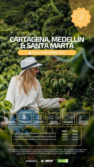 Flyer del viaje a Cartagena, Medellín y Santa Marta